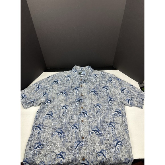 AFTCO Men's XL Short Sleeve Button‎ Up Hawaiian Shirt Marlins Swordfish Print - Picture 1 of 6